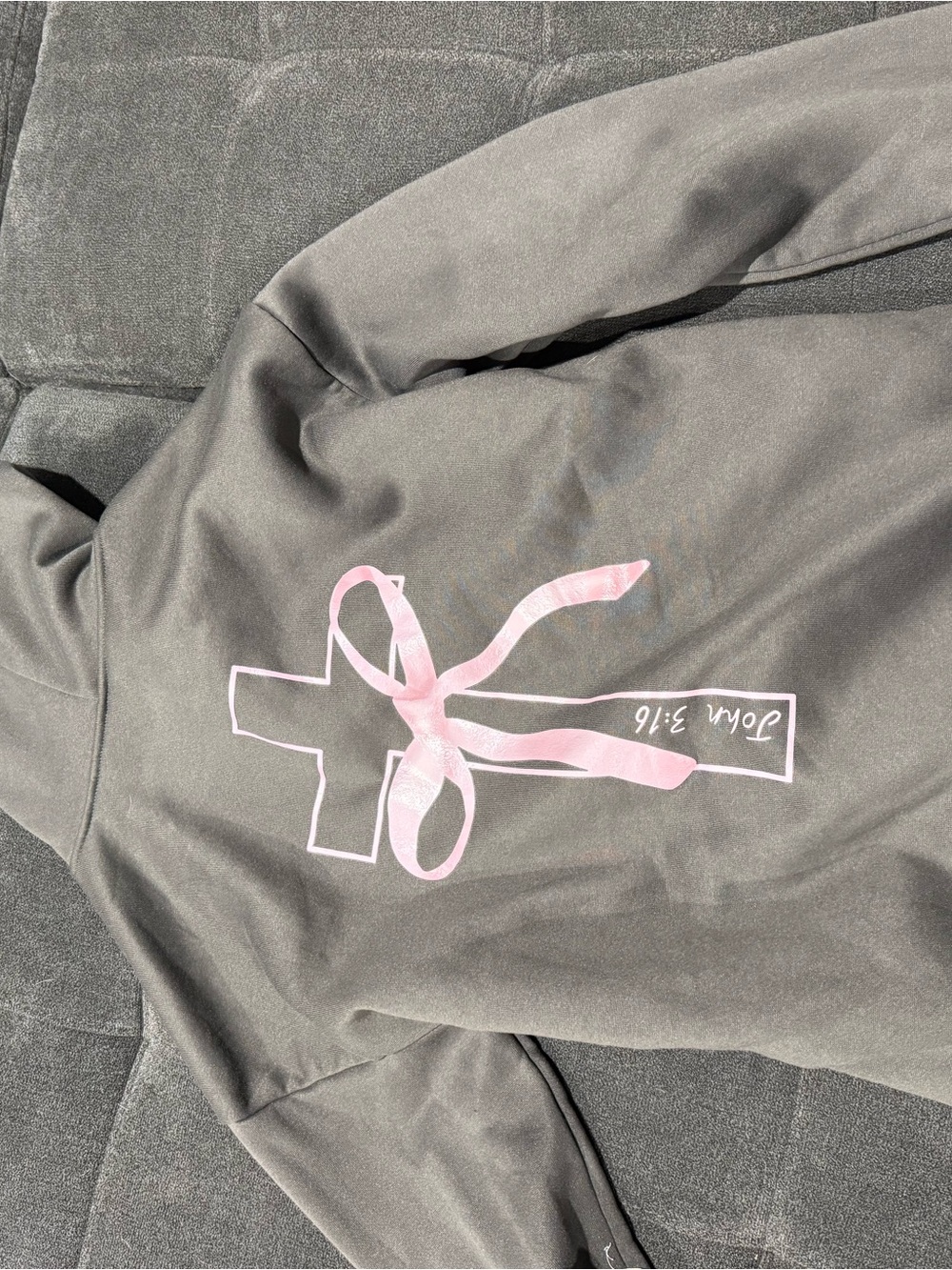 Kids Gray Pajama Top with Pink Ribbon Cross Graphic